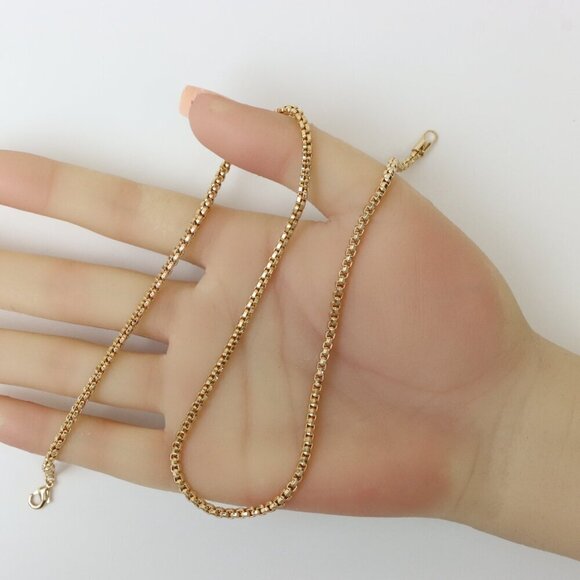 Elegant Rose Gold Plated Brass Box Chain Necklace, XPNL0219 - Picture 3 of 13